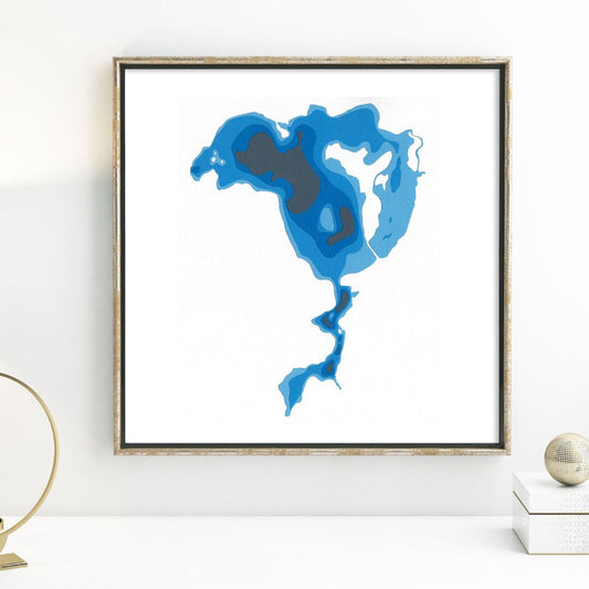 Horseshoe Lake (Minden) 12"x12" Papercut Cardtography Map | Wall Art | Poster | Print | Map Art | Wall Decor