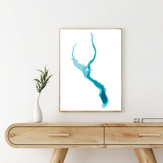 Kluane Lake, Yukon 9"x12" Papercut Cardtography Map | Wall Art | Poster | Print | Map Art | Wall Decor