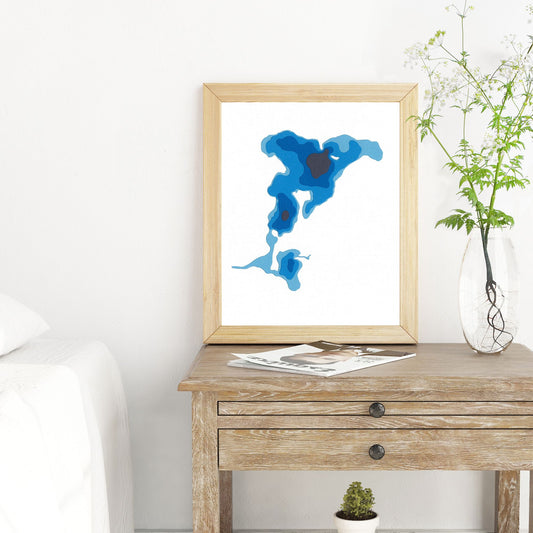 Lac Mecham, Québec 8"x10" Papercut Cardtography Map | Wall Art | Poster | Print | Map Art | Wall Decor