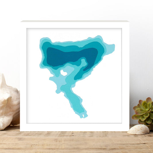 Lac Sir John, Québec 12"x12" Papercut Cardtography Map | Wall Art | Poster | Print | Map Art | Wall Decor