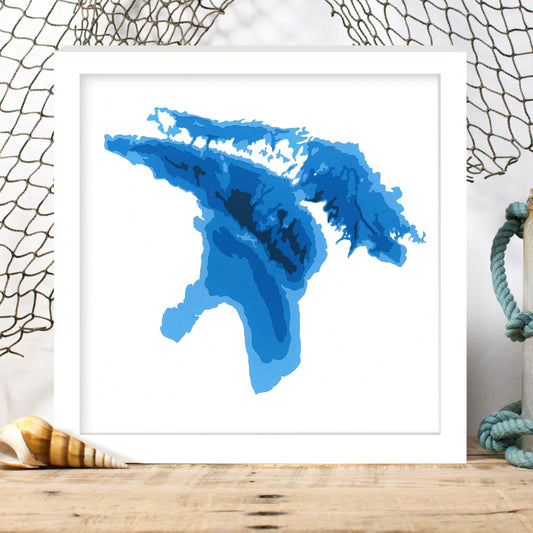 Lake Huron 12"x12" Papercut Cardtography Map | Wall Art | Poster | Print | Map Art | Wall Decor