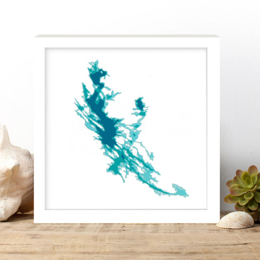 Lake Joseph 12"x12" Papercut Cardtography Map | Wall Art | Poster | Print | Map Art | Wall Decor