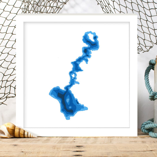 Lake Kaminiskeg 12"x12" Papercut Cardtography Map | Wall Art | Poster | Print | Map Art | Wall Decor