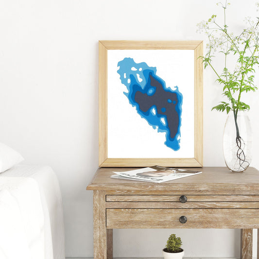 Lake Micmac, Nova Scotia 8"x10" Papercut Cardtography Map | Wall Art | Poster | Print | Map Art | Wall Decor