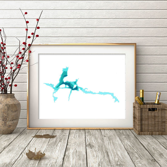 Le Grou Lake 9"x12" Papercut Cardtography Map | Wall Art | Poster | Print | Map Art | Wall Decor