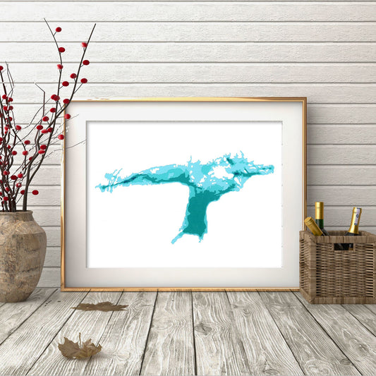 Lower Buckhorn Lake 9"x12" Papercut Cardtography Map | Wall Art | Poster | Print | Map Art | Wall Decor