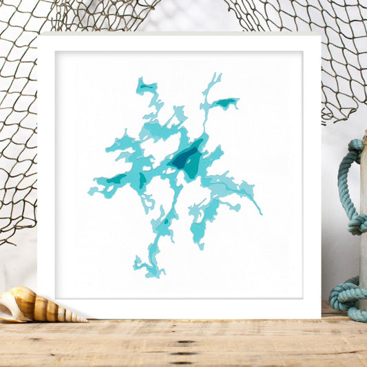 Manitouwabing Lake 12"x12" Papercut Cardtography Map | Wall Art | Poster | Print | Map Art | Wall Decor