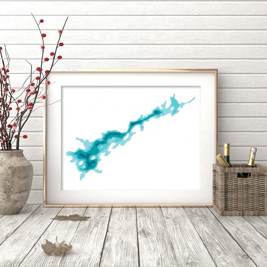 Mississagagon Lake 9"x12" Papercut Cardtography Map | Wall Art | Poster | Print | Map Art | Wall Decor