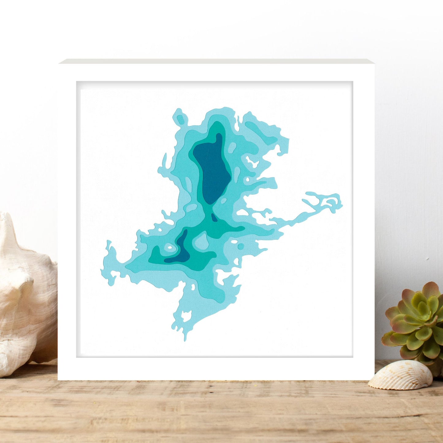 Mississagua Lake 12"x12" Papercut Cardtography Map | Wall Art | Poster | Print | Map Art | Wall Decor