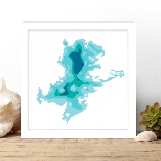 Mississagua Lake 12"x12" Papercut Cardtography Map | Wall Art | Poster | Print | Map Art | Wall Decor