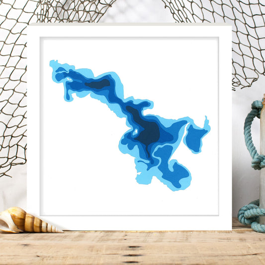 Negeek Lake 12"x12" Papercut Cardtography Map | Wall Art | Poster | Print | Map Art | Wall Decor
