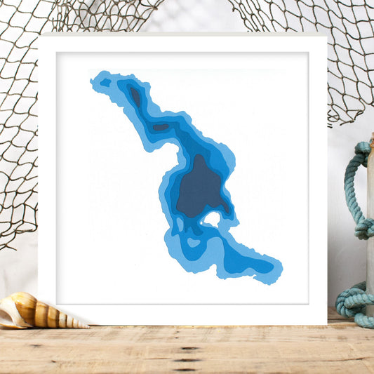 Papineau Lake 12"x12" Papercut Cardtography Map | Wall Art | Poster | Print | Map Art | Wall Decor