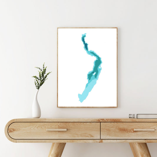 Pitt Lake, BC 9"x12" Papercut Cardtography Map | Wall Art | Poster | Print | Map Art | Wall Decor