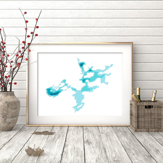 Ragged Lake 9"x12" Papercut Cardtography Map | Wall Art | Poster | Print | Map Art | Wall Decor