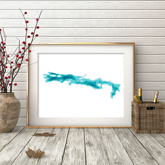 Restoule Lake 9"x12" Papercut Cardtography Map | Wall Art | Poster | Print | Map Art | Wall Decor