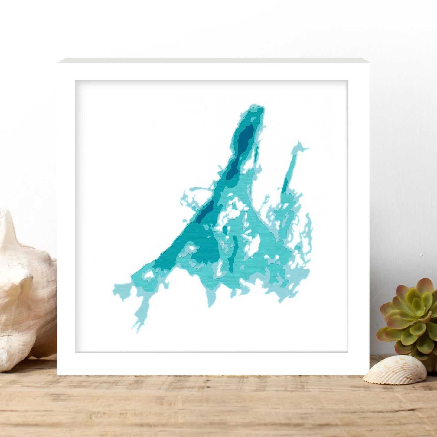 Big Rideau Lake 12"x12" Papercut Cardtography Map | Wall Art | Poster | Print | Map Art | Wall Decor