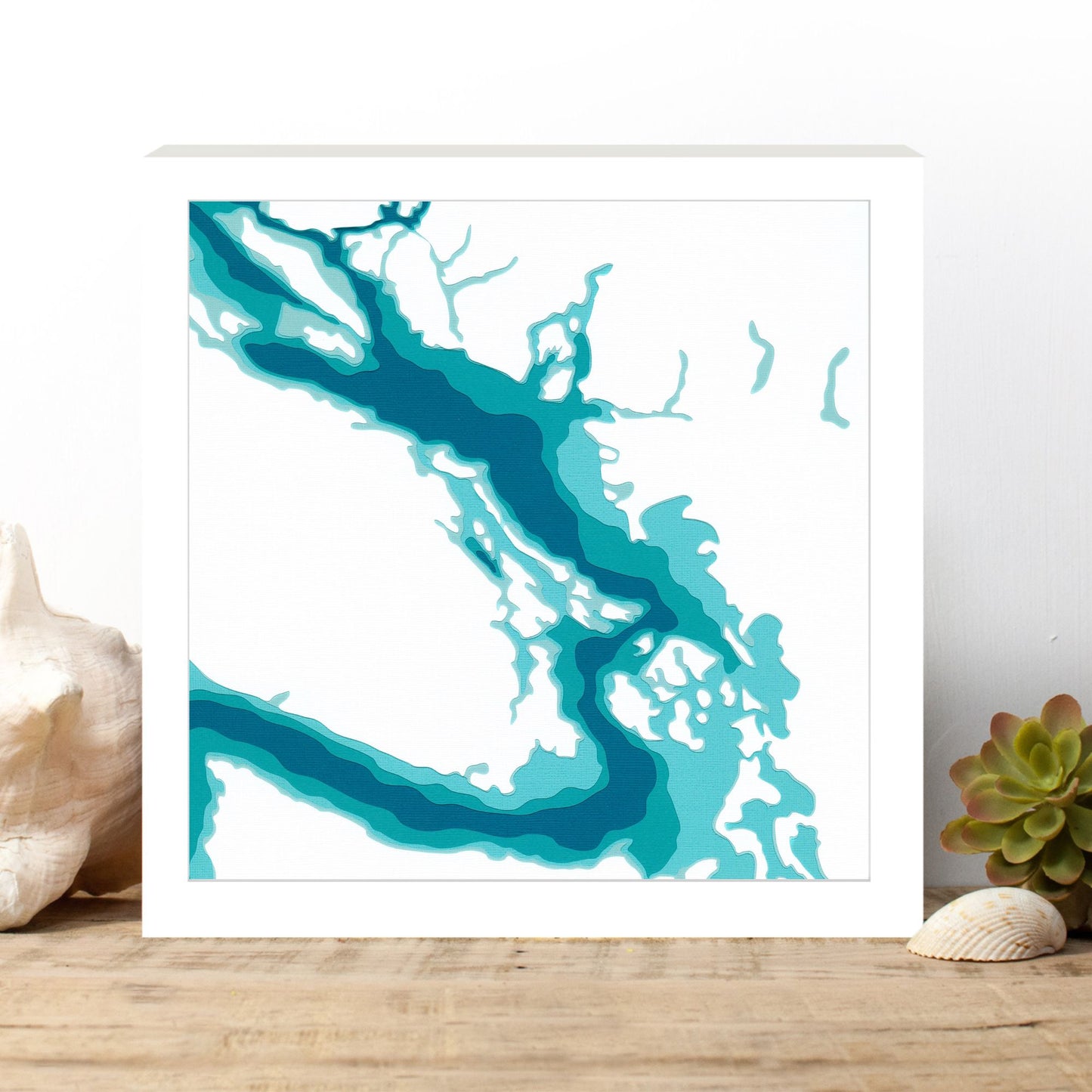 The Salish Sea, BC 12"x12" Papercut Cardtography Map | Wall Art | Poster | Print | Map Art | Wall Decor