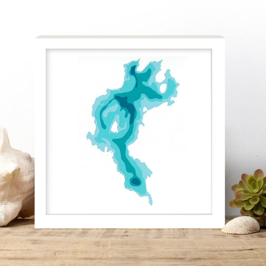 Salmon Lake 12"x12" Papercut Cardtography Map | Wall Art | Poster | Print | Map Art | Wall Decor