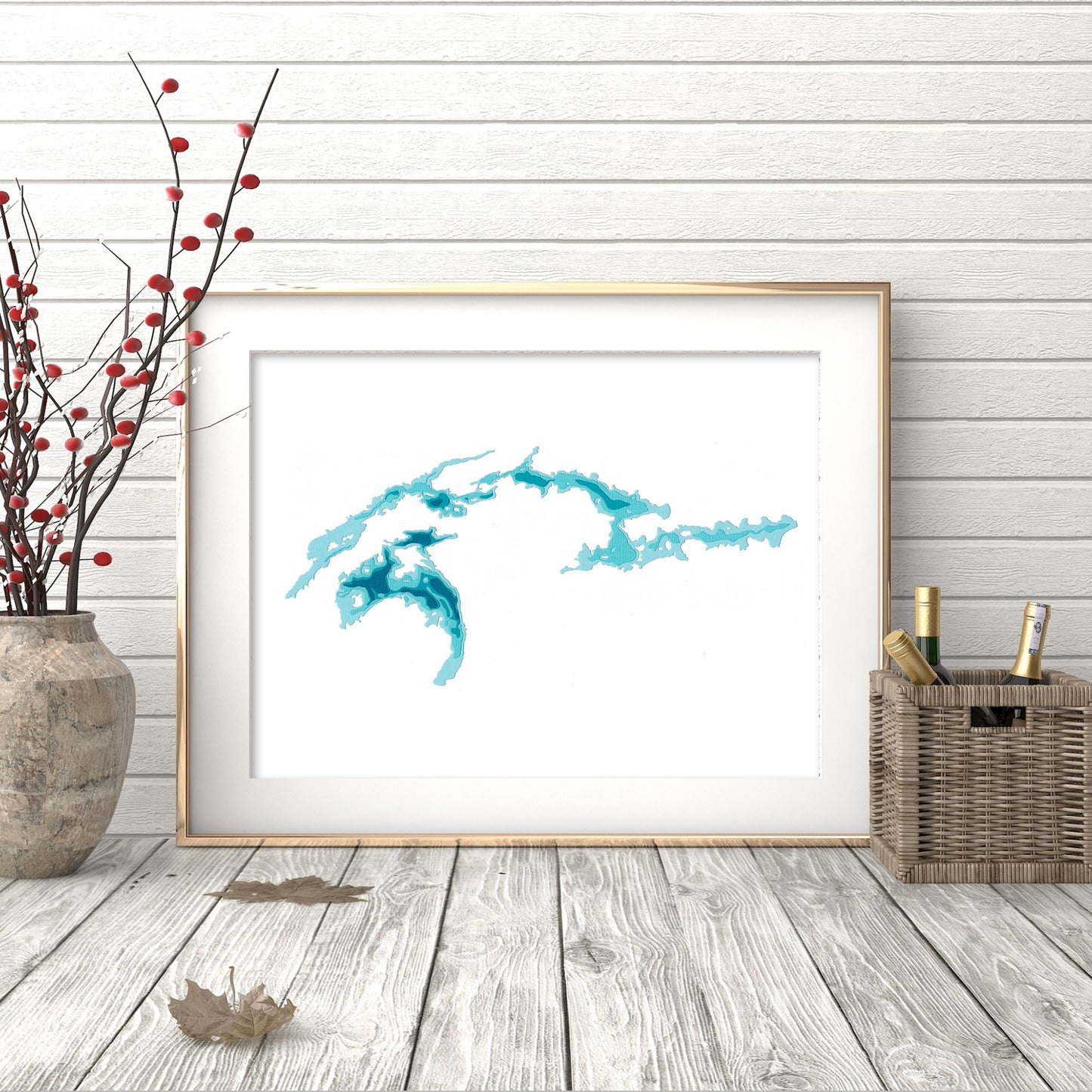 Shebandowan Lake 9"x12" Papercut Cardtography Map | Wall Art | Poster | Print | Map Art | Wall Decor