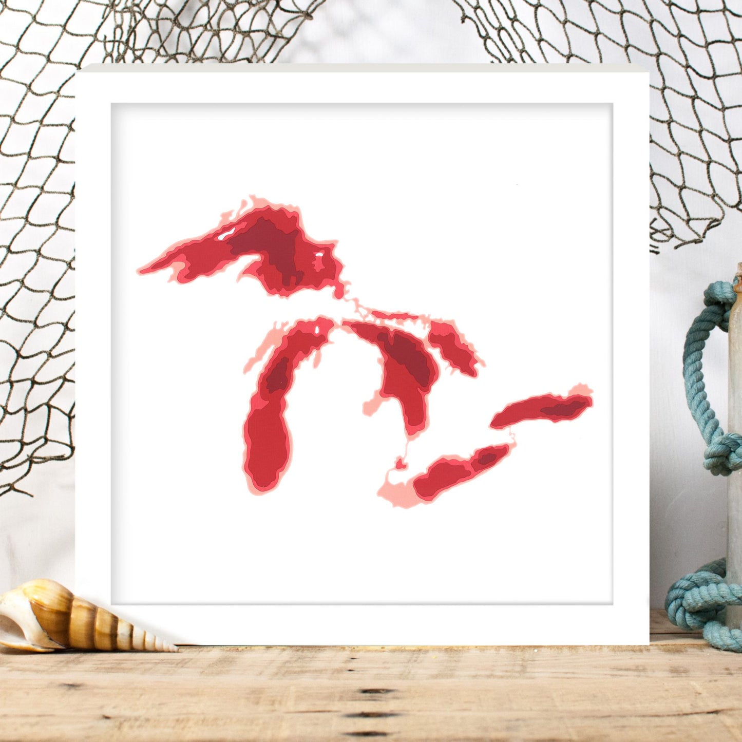 The Great Lakes 12"x12" Papercut Cardtography Map | Wall Art | Poster | Print | Map Art | Wall Decor