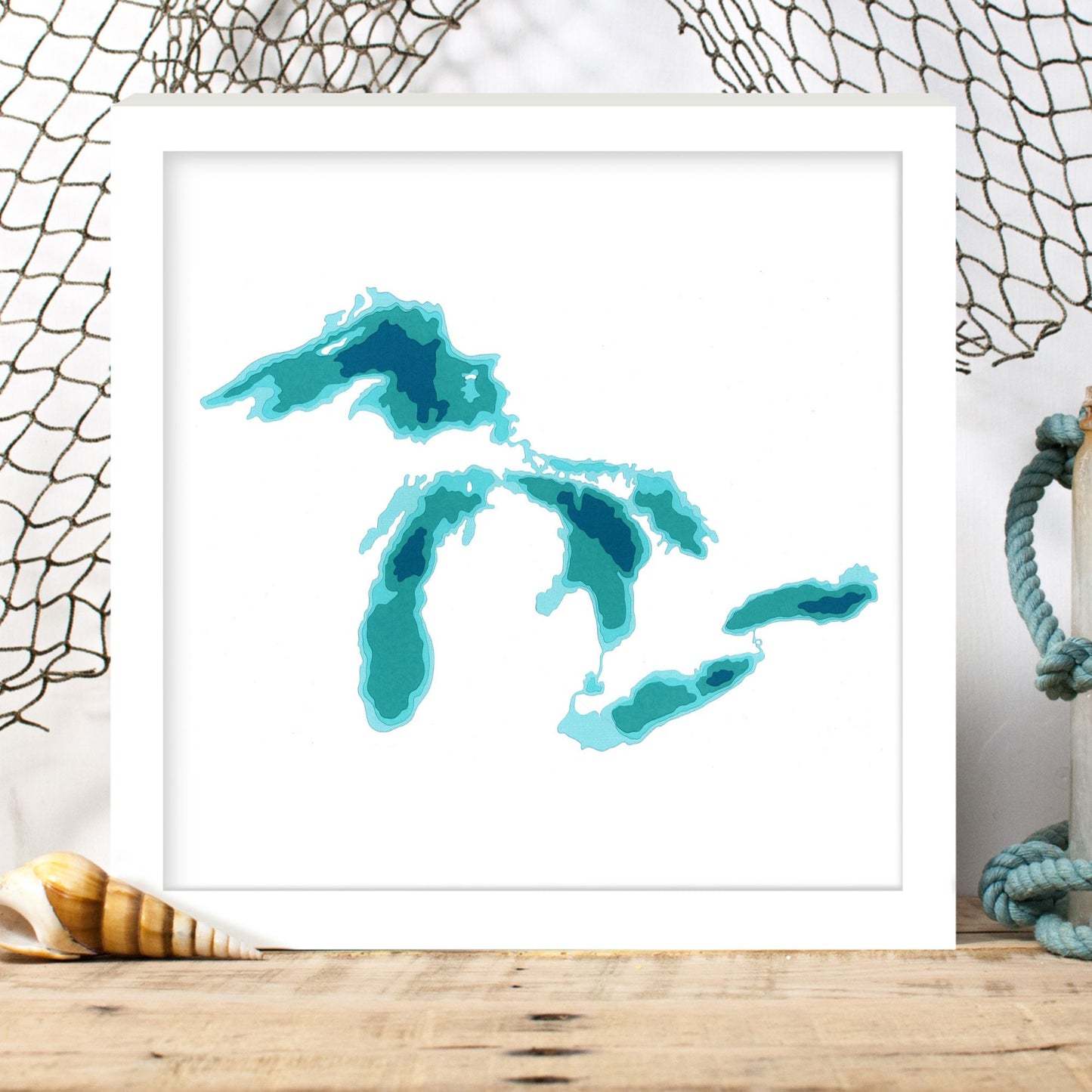 The Great Lakes 12"x12" Papercut Cardtography Map | Wall Art | Poster | Print | Map Art | Wall Decor