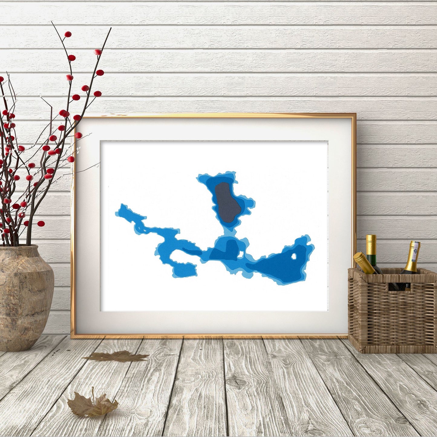 Three Mile Lake (Bracebridge) 9"x12" Papercut Cardtography Map | Wall Art | Poster | Print | Map Art | Wall Décor