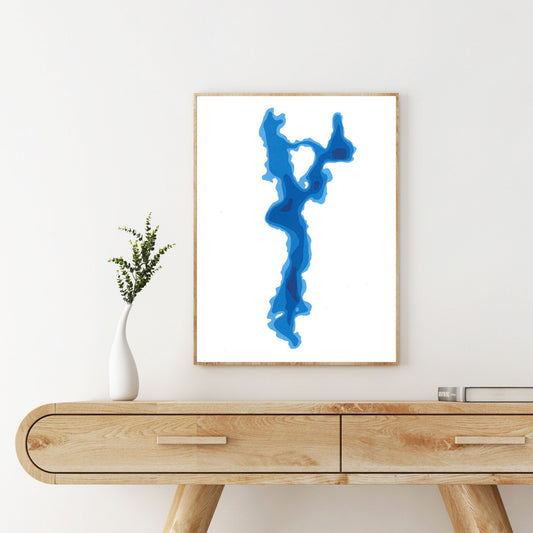 Waseosa Lake 9"x12" Papercut Cardtography Map | Wall Art | Poster | Print | Map Art | Wall Decor