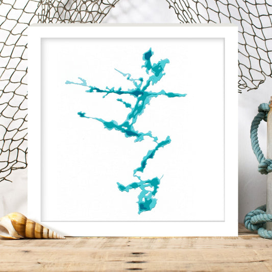 Whitestone Lake 12"x12" Papercut Cardtography Map | Wall Art | Poster | Print | Map Art | Wall Decor