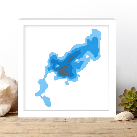 Wollaston Lake 12"x12" Papercut Cardtography Map | Wall Art | Poster | Print | Map Art | Wall Decor