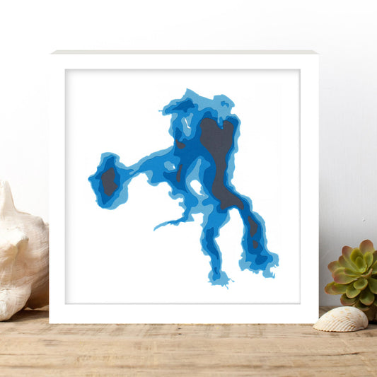 Yellowstone Lake, Wyoming 12"x12" Papercut Cardtography Map | Wall Art | Poster | Print | Map Art | Wall Decor